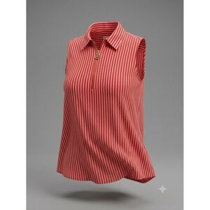 Michael Michael Kors Womens Red White Striped Sleeveless Zip Front Blouse Large